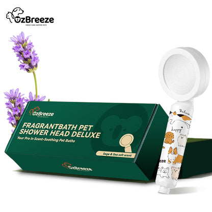 OzBreeze Pet Shower Head for Dogs Cats - Handheld Sprayer with Natural Fragrance, Adjustable Gentle Flow, Water Saving Bath Attachment, Easy Install on Hose, Anti-Slip (White)