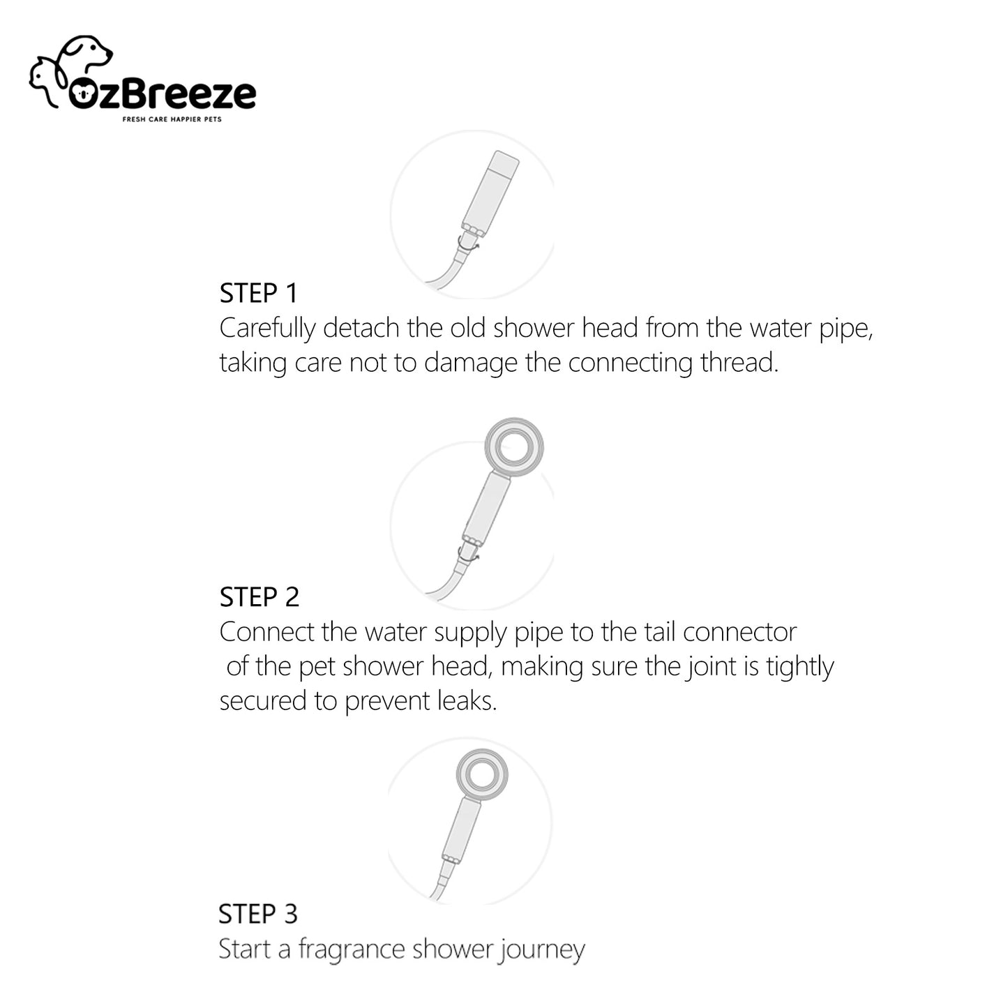 OzBreeze Pet Shower Head for Dogs Cats - Handheld Sprayer with Natural Fragrance, Adjustable Gentle Flow, Water Saving Bath Attachment, Easy Install on Hose, Anti-Slip (White)