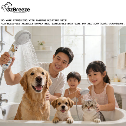 OzBreeze Pet Shower Head for Dogs Cats - Handheld Sprayer with Natural Fragrance, Adjustable Gentle Flow, Water Saving Bath Attachment, Easy Install on Hose, Anti-Slip (White)