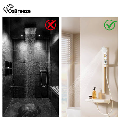 OzBreeze Pet Shower Head for Dogs Cats - Handheld Sprayer with Natural Fragrance, Adjustable Gentle Flow, Water Saving Bath Attachment, Easy Install on Hose, Anti-Slip (White)