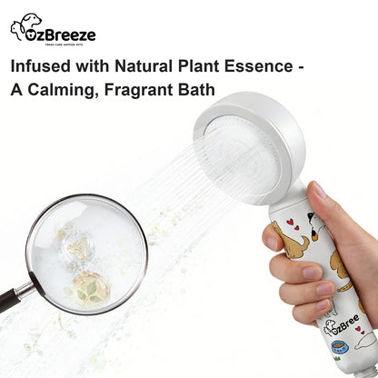 OzBreeze Pet Shower Head for Dogs Cats - Handheld Sprayer with Natural Fragrance, Adjustable Gentle Flow, Water Saving Bath Attachment, Easy Install on Hose, Anti-Slip (White)